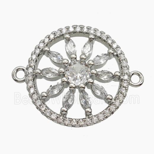 Copper Flower Connector Pave Zirconia Platinum Plated