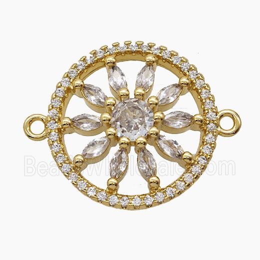 Copper Flower Connector Pave Zirconia 18K Gold Plated