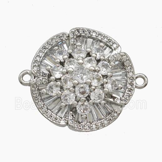 Copper Flower Connector Micropave Zirconia Platinum Plated