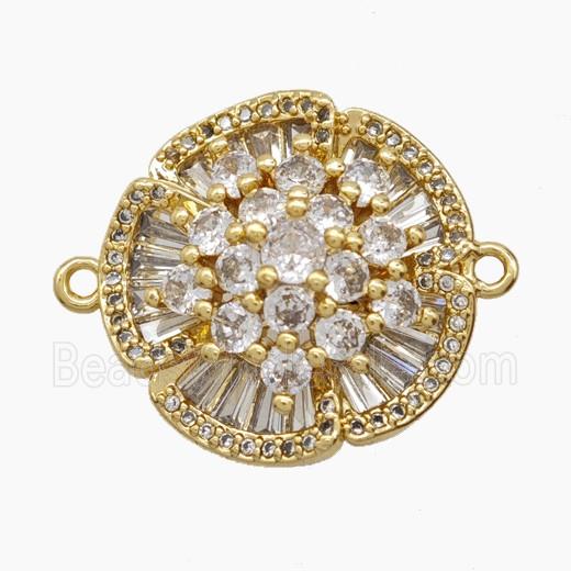 Copper Flower Connector Micropave Zirconia 18K Gold Plated