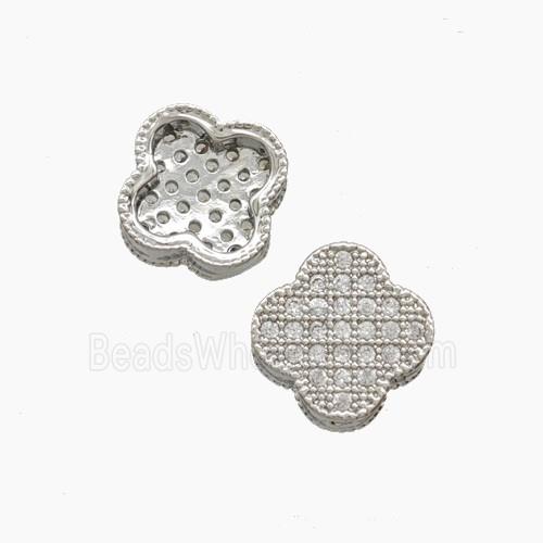 Copper Clover Beads Pave Zirconia Platinum Plated