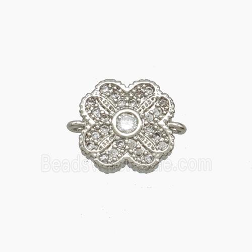 Copper Clover Connector Pave Zirconia Platinum Plated