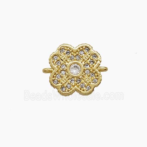 Copper Clover Connector Pave Zirconia 18K Gold Plated