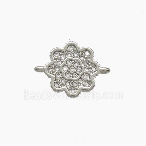 Copper Flower Connector Pave Zirconia Platinum Plated