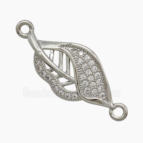Copper Leaf Connector Pave Zirconia Platinum Plated