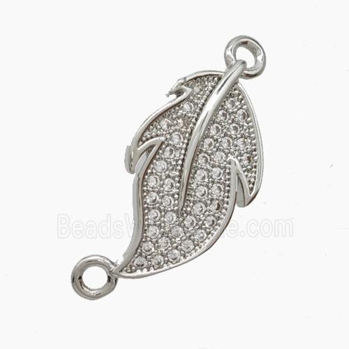 Copper Leaf Connector Pave Zirconia Platinum Plated