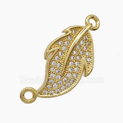 Copper Leaf Connector Pave Zirconia 18K Gold Plated