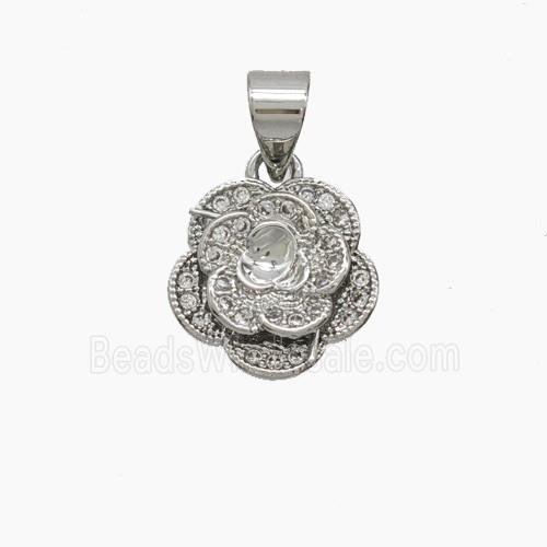 Copper Flower Pendant Pave Zirconia Platinum Plated