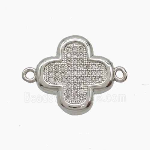 Copper Clover Connector Pave Zirconia Platinum Plated