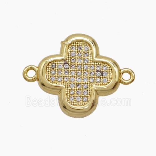 Copper Clover Connector Pave Zirconia 18K Gold Plated
