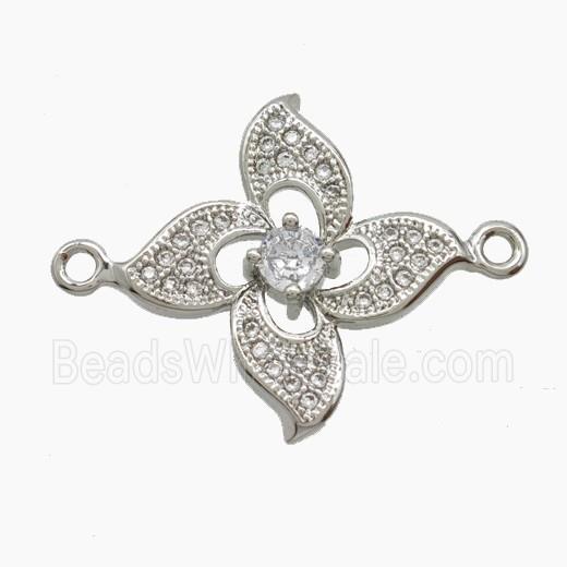 Copper Flower Connector Pave Zirconia Platinum Plated