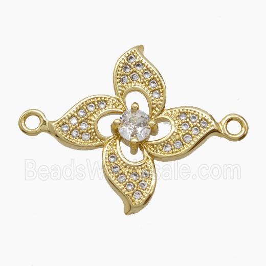 Copper Flower Connector Pave Zirconia 18K Gold Plated