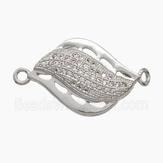 Copper Leaf Connector Pave Zirconia Platinum Plated