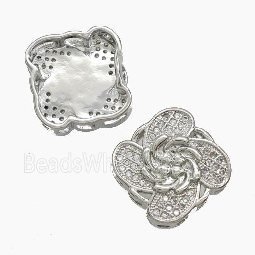 Copper Flower Beads Pave Zirconia Platinum Plated