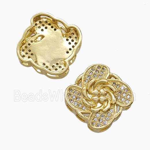 Copper Flower Beads Pave Zirconia 18K Gold Plated