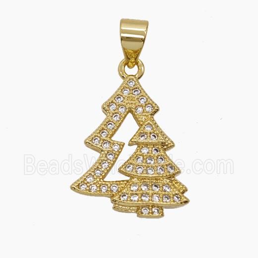 Christmas Tree Charms Copper Pendant Micropave Zirconia 18K Gold Plated