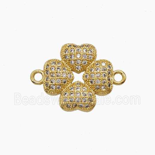 Copper Heart Clover Connector Pave Zirconia 18K Gold Plated