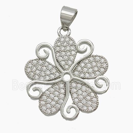 Copper Flower Pendant Micropave Zirconia Platinum Plated