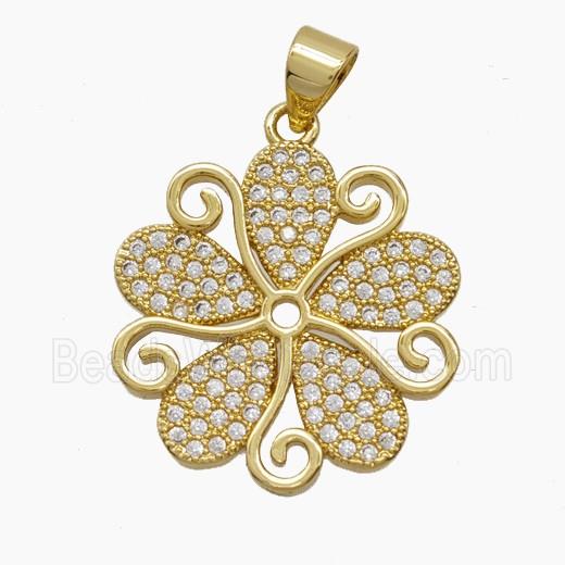 Copper Flower Pendant Micropave Zirconia 18K Gold Plated
