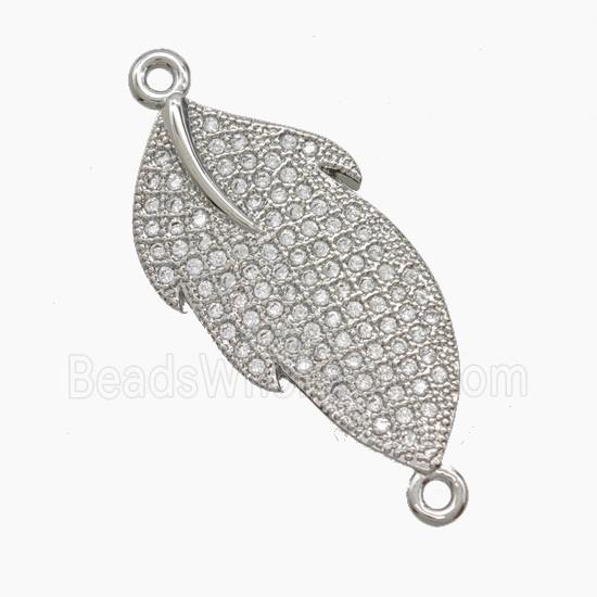 Copper Leaf Connector Micropave Zirconia Platinum Plated