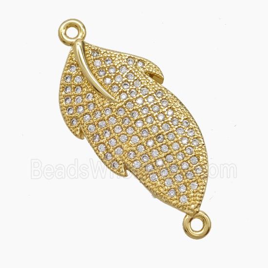 Copper Leaf Connector Micropave Zirconia 18K Gold Plated