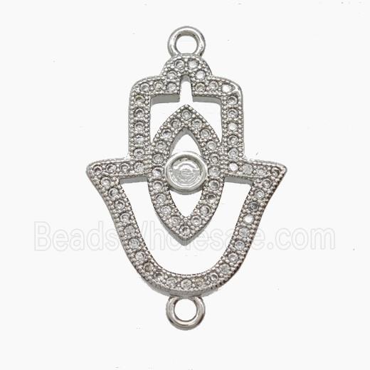 Copper Hamsahand Connector Pave Zirconia Eye Platinum Plated