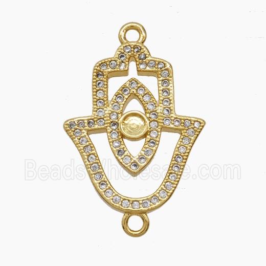 Copper Hamsahand Connector Pave Zirconia Eye 18K Gold Plated