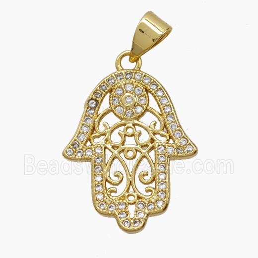 Copper Hamsahand Pendant Pave Zirconia 18K Gold Plated
