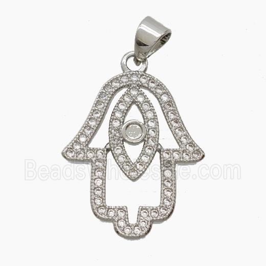 Copper Hamsahand Pendant Pave Zirconia Platinum Plated