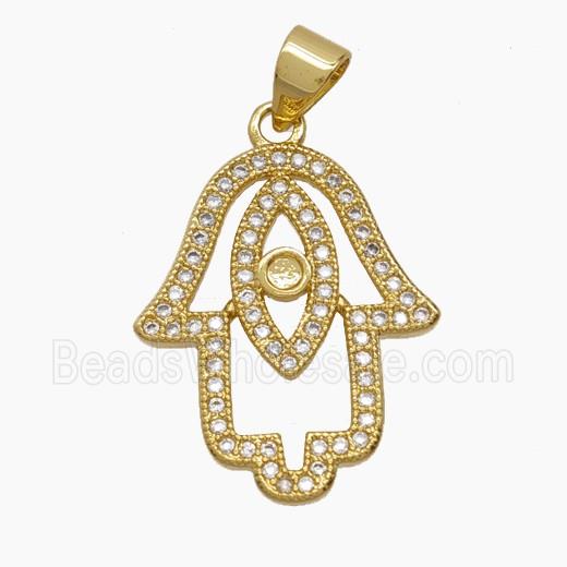 Copper Hamsahand Pendant Pave Zirconia 18K Gold Plated