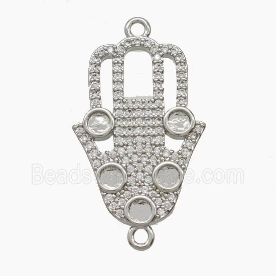 Copper Hamsahand Connector Pave Zirconia Platinum Plated