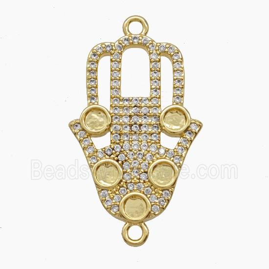 Copper Hamsahand Connector Pave Zirconia 18K Gold Plated