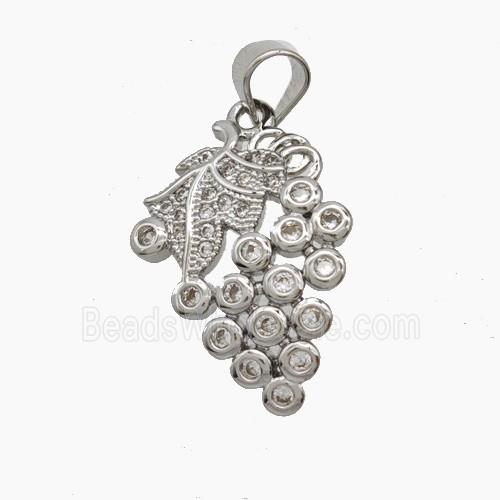 Copper Grape Pendant Pave Zirconia Platinum Plated