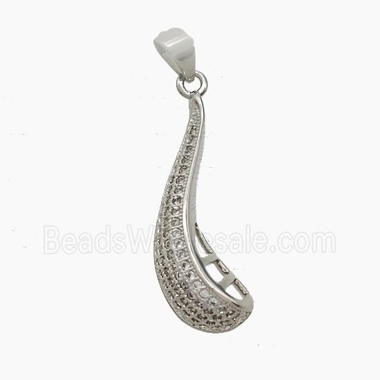 Copper Teardrop Pendant Pave Zirconia Platinum Plated