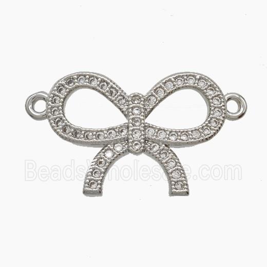 Copper Bowknot Pendant Pave Zirconia 2loops Platinum Plated