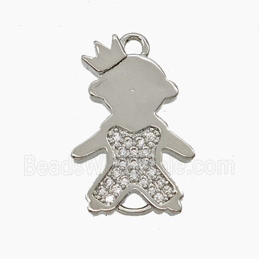 Copper Kids Girls Connector Pave Zirconia Crown Platinum Plated