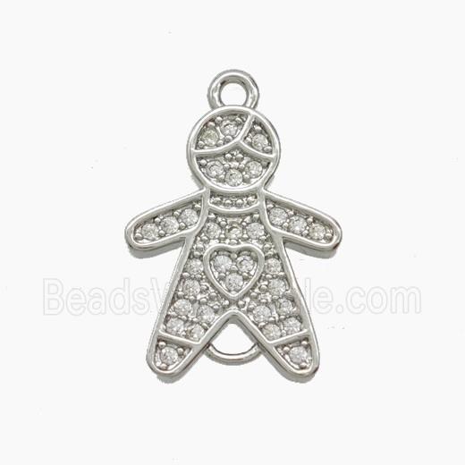 Copper Kids Boy Connector Pave Zirconia Platinum Plated
