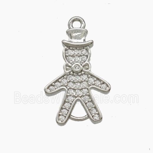 Copper Kids Boy Connector Pave Zirconia Platinum Plated