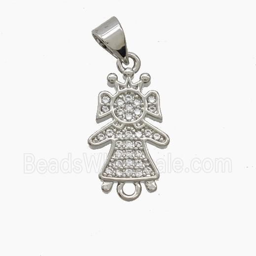 Copper Kids Girls Connector Pave Zirconia Platinum Plated