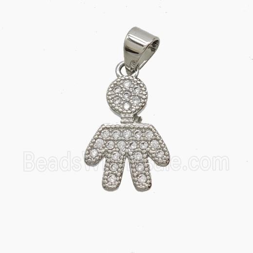 Copper Kids Boy Pendant Pave Zirconia Platinum Plated