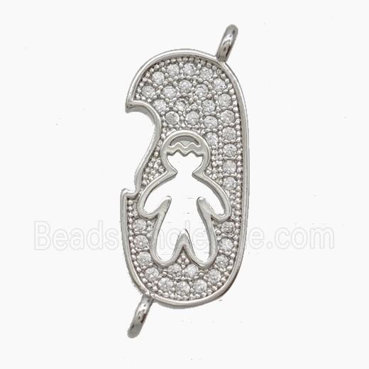 Copper Kids Boy Connector Pave Zirconia Platinum Plated