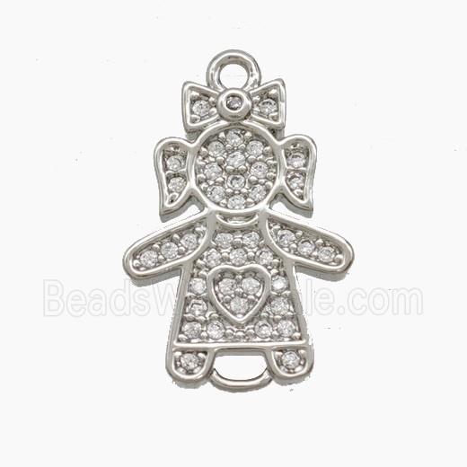 Copper Kids Girls Connector Pave Zirconia Platinum Plated