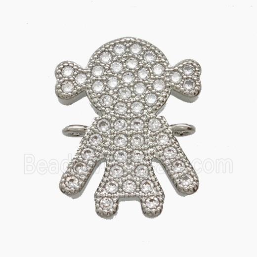 Copper Kids Girls Connector Pave Zirconia Platinum Plated