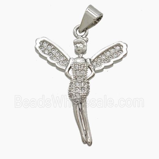 Copper Fairy Pendant Pave Zirconia Platinum Plated