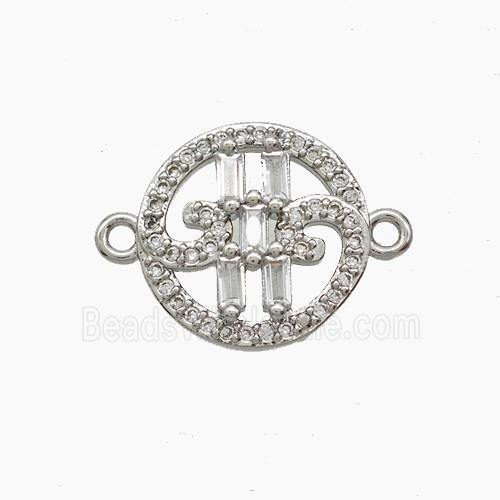 Copper Circle Connector Pave Zirconia Platinum Plated