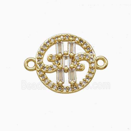 Copper Circle Connector Pave Zirconia 18K Gold Plated