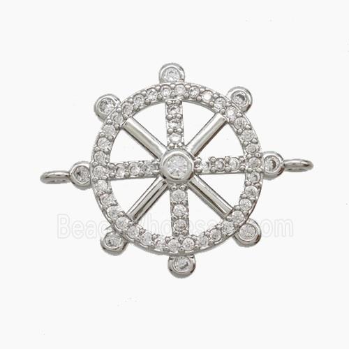 Copper Shipwheel Connector Pave Zirconia Platinum Plated