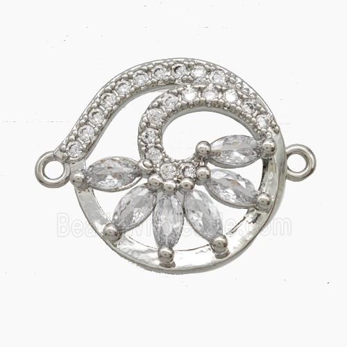 Copper Flower Connector Pave Zirconia Platinum Plated