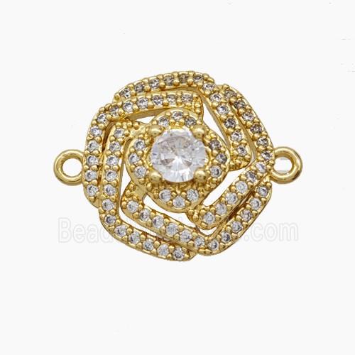 Copper Rose Flower Connector Pave Zirconia 18K Gold Plated