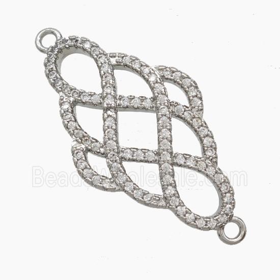 Copper Knot Connector Pave Zirconia Platinum Plated